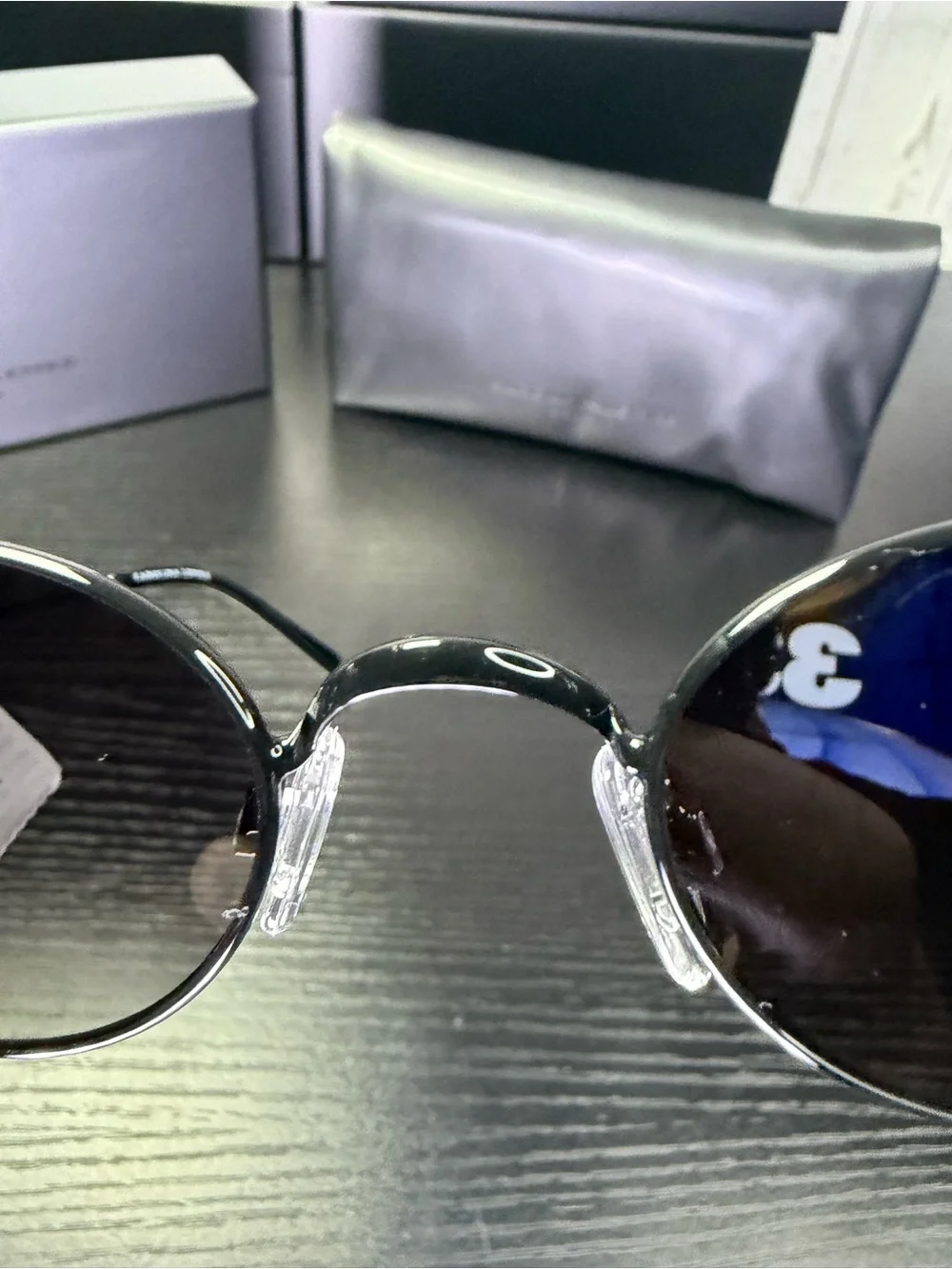 Carolina Lemke Oval Metal Frame Sunglasses - Black Lenses